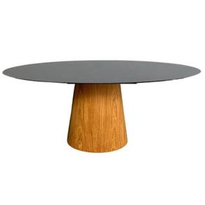 Mesa De Jantar Cone Oval 130x90 Cm Tampo Laca Preta Base Freijó Cor Marrom
