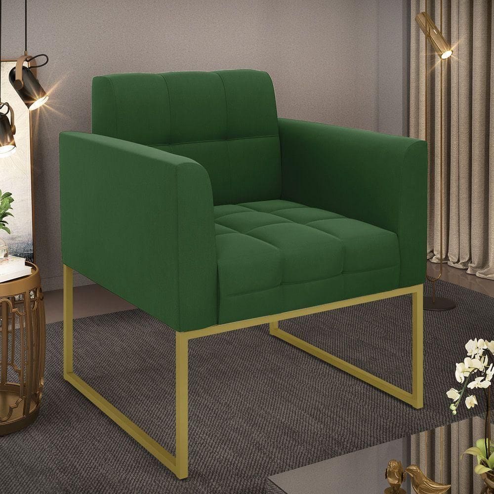 Poltrona Elisa Suede Verde Base Metálica Industrial Dourada - D`rossi