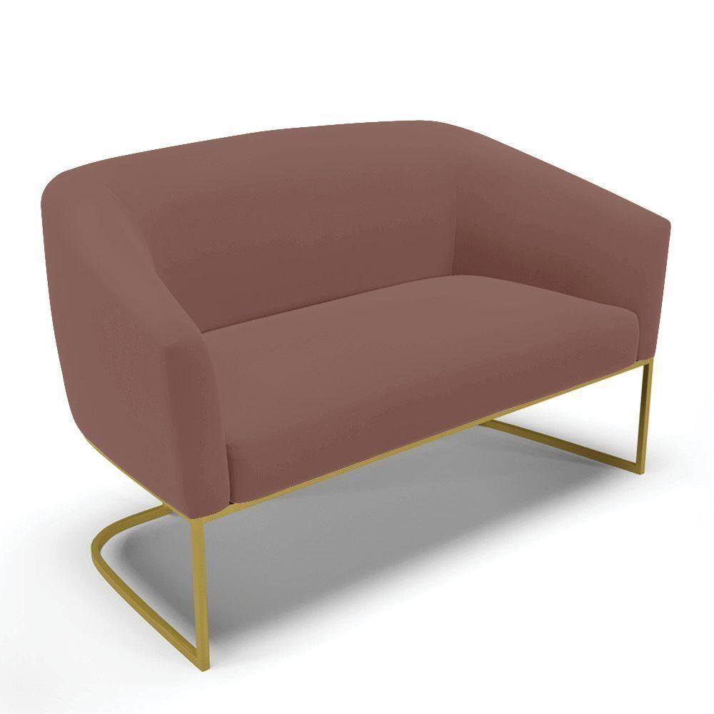 Sofá Namoradeira 2 Lugares Base Industrial Dourado Stella Veludo Rosê D03 - D`rossi
