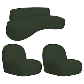 Sofá Curvo 200cm 3 Lugares E 2 Poltrona Amsterdã Linho - Doce Sonho Móveis Cor Verde