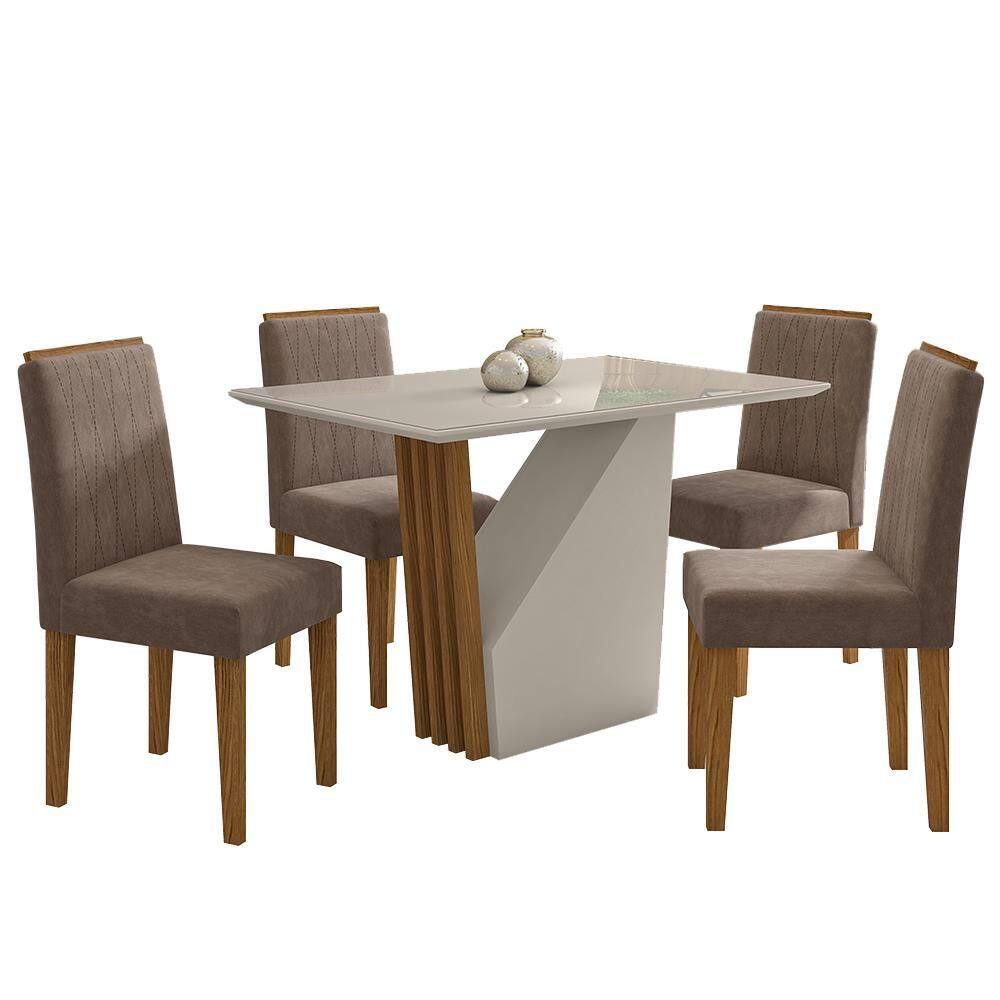 Mesa de Jantar Veneza 120x80 com 4 Cadeiras Ana - New Ceval - Marrom