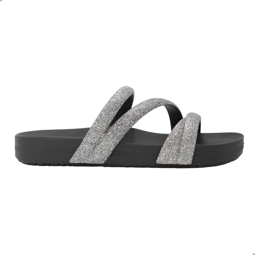 Tamanco Slide Zaxy Glitter Preto/Prata