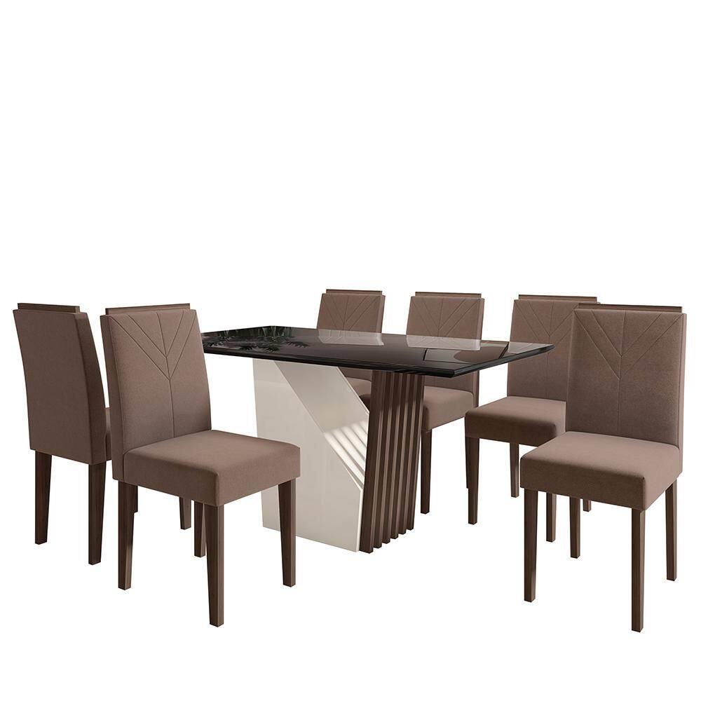 Mesa de Jantar Veneza 160x90 com 6 Cadeiras Amanda - New Ceval - Marrom Cacau