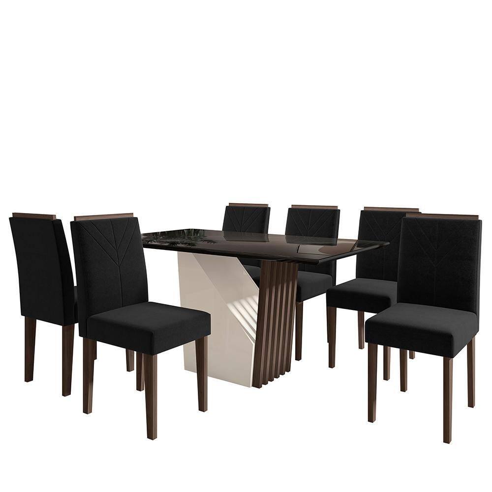 Mesa de Jantar Veneza 160x90 com 6 Cadeiras Amanda - New Ceval - Preto