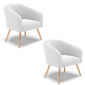 Kit 2 Poltronas Stella Bouclê Pés Palito Natural - D`rossi Cor Off White