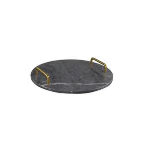 Bandeja Decorativa de Mármore Preto e Dourado 30cm RJC0021 BTC