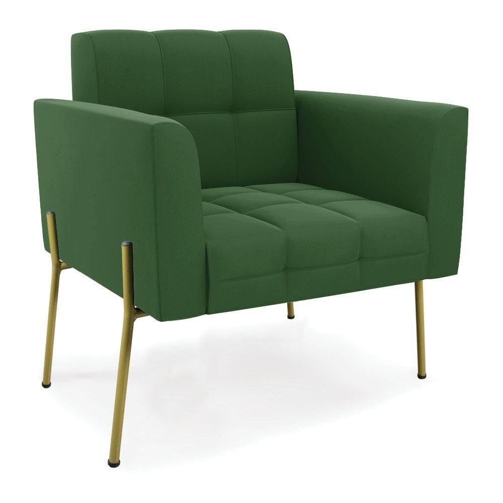 Poltrona Pé De Ferro Dourado Para Sala Elisa Suede Verde D03 - D`rossi