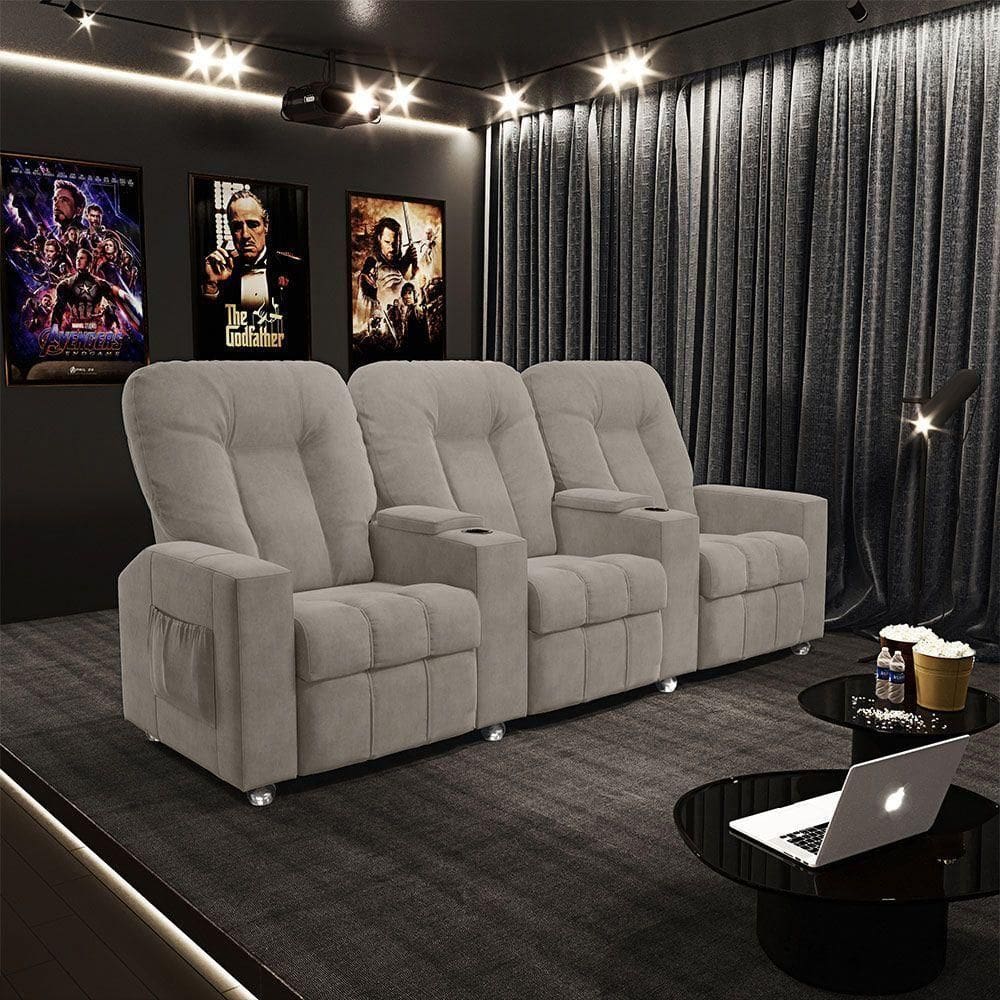 Poltrona Reclinável 3 Lugares Para Sala De Cinema Arsenal Veludo Capuccino