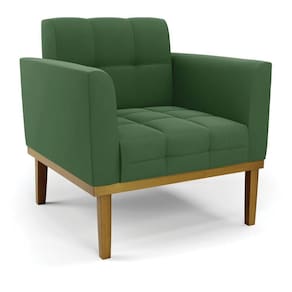 Poltrona Base De Madeira Fixa Castanho Elisa Suede Verde D03 - D`rossi
