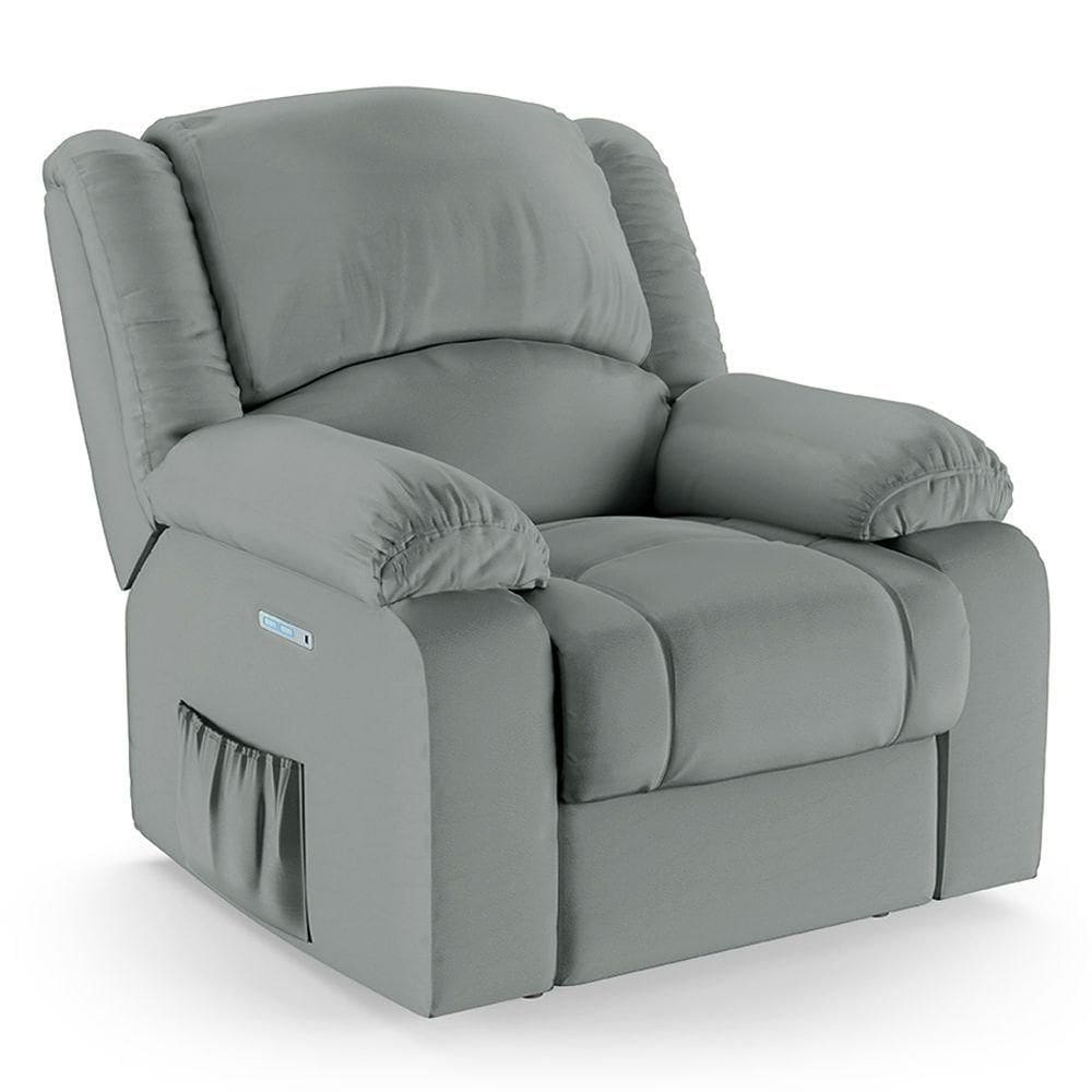 Poltrona Do Papai Reclinável Melim Elétrica Led Pu Cinza Fh1 - D`rossi