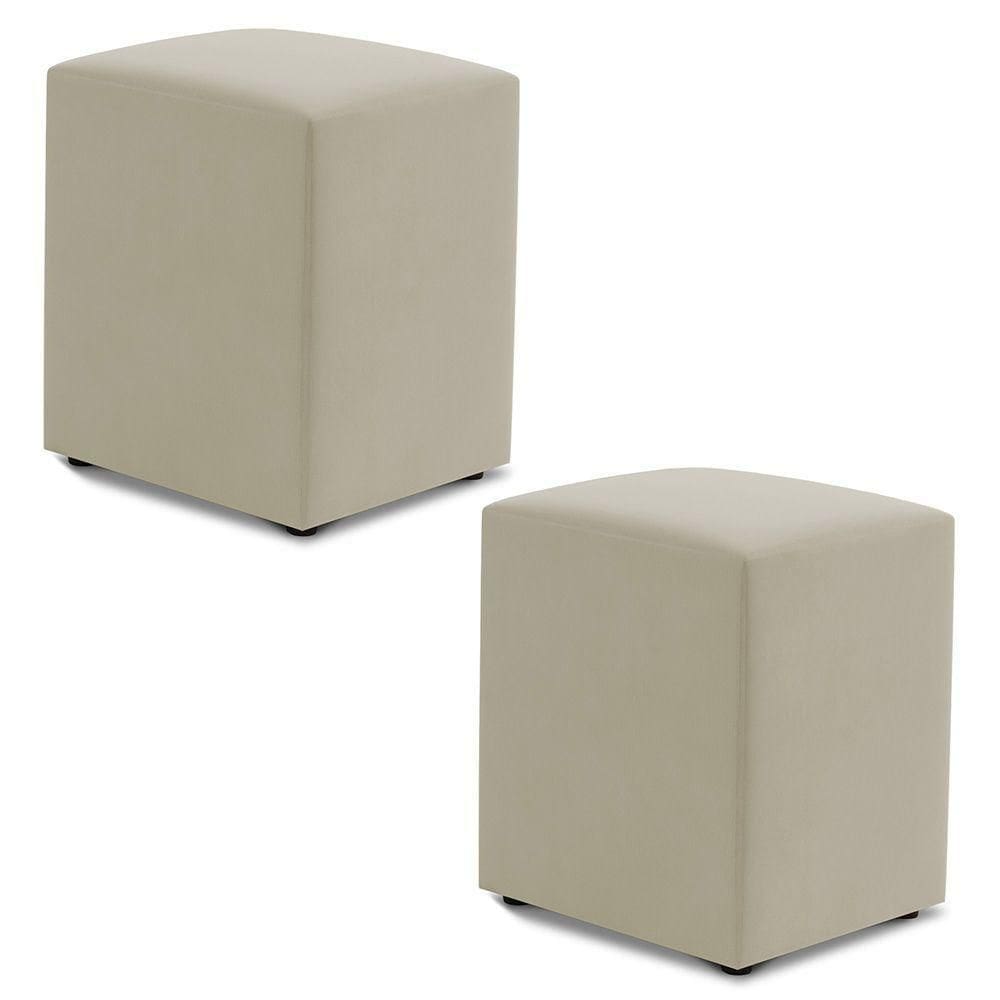 Kit 02 Puffs Decorativos Sala De Estar Quadrado 36x47cm Sintético Bege - Desk Design