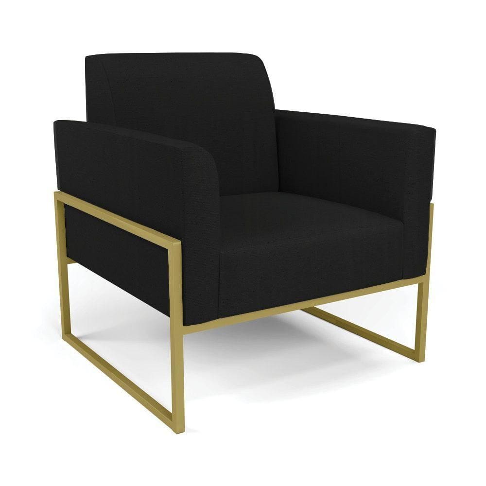 Poltrona Base Industrial Alta Dourado Marisa Linho Preto A79 D03 - D\`rossi