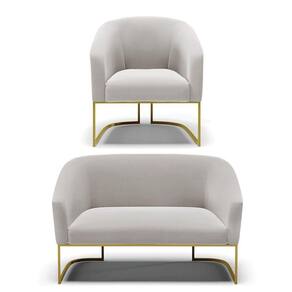 Sofá Namoradeira E Poltrona Base Industrial Dourado Stella Veludo Cinza D03 - D`rossi