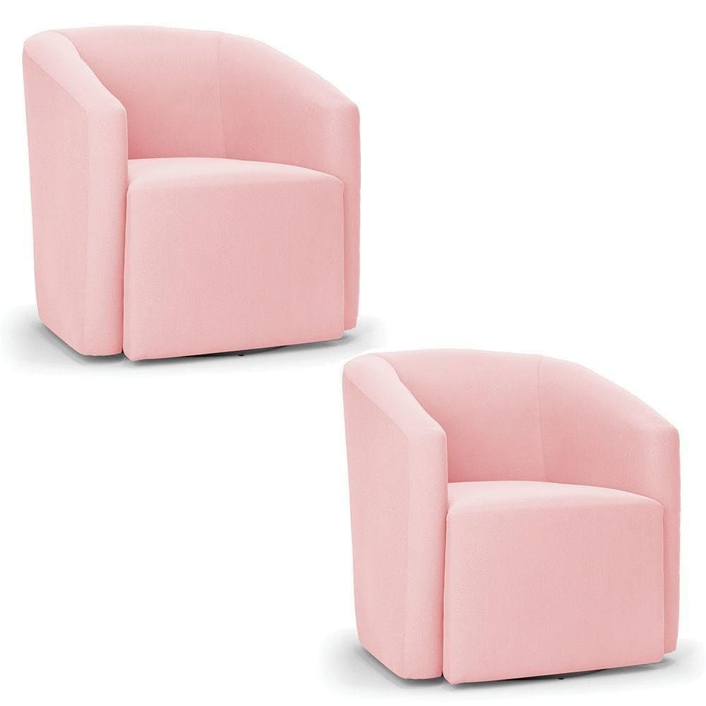 Kit 2 Poltronas Stella Max Suede Base Giratória - D`rossi Cor Rosa Bebê