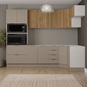 Cozinha Modulada 7 Peças sem Tampo com Rodapé Ipanema Cabecasa Madeiramadeira Cinza Trama/Acácia