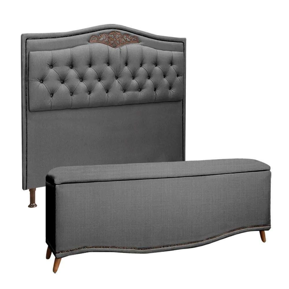 Conjunto Cabeceira E Calçadeira Holanda 90cm Linho Speciale Home Trovão