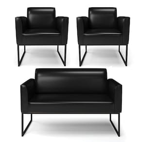 Sofá Namoradeira Com 2 Poltronas Base Industrial Preto Marisa Corano Preto D03 - D`rossi