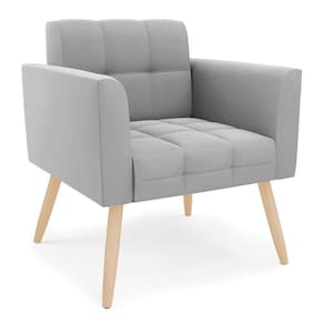 Poltrona Elisa Suede Cinza Pés Palito Natural - D`rossi