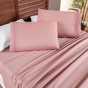 Jogo Cama Lençol Honore King Micro Percal 200 Fios c/ Detalhes Bordados 4 Peças - Sal Rosa