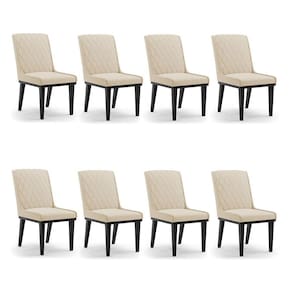 Cadeira Sala De Jantar Base Madeira Preto Kit 8 Sofia Suede Bege D03 - D`rossi