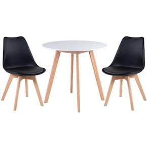 Kit - Mesa De Jantar Leda 90 Cm Branco + 2 Cadeiras Estofadas Leda Preto