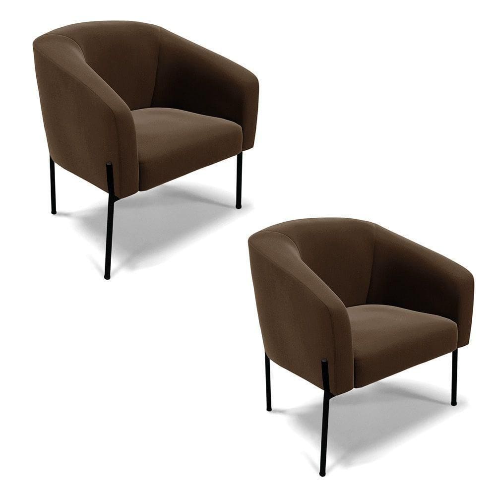 Poltrona Pé De Ferro Preto Kit 2 Stella Suede Marrom D03 - D`rossi
