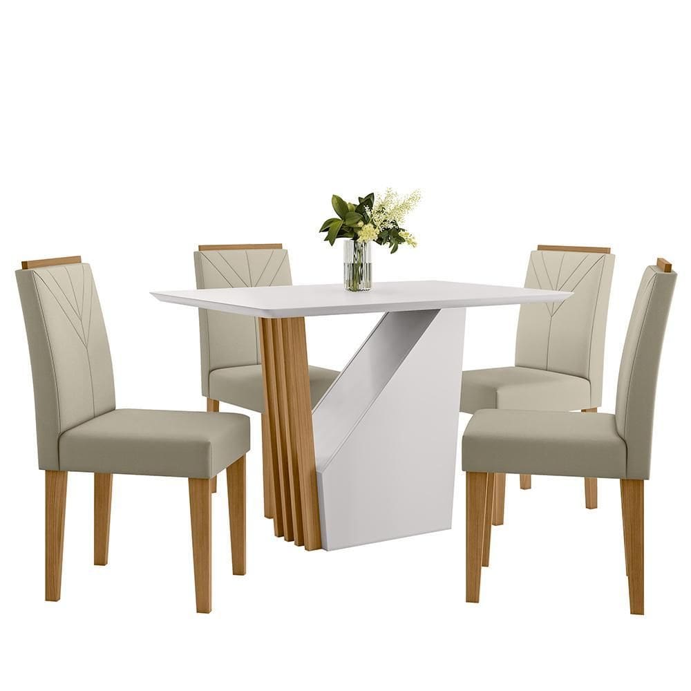 Mesa de Jantar Veneza 120x80 com 4 Cadeiras Amanda - New Ceval - Nude