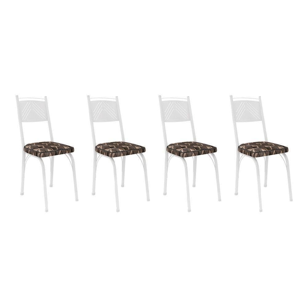 Kit 4 Cadeiras De Cozinha Virginia Estampado Mosaico Palha Pés De Ferro Branco