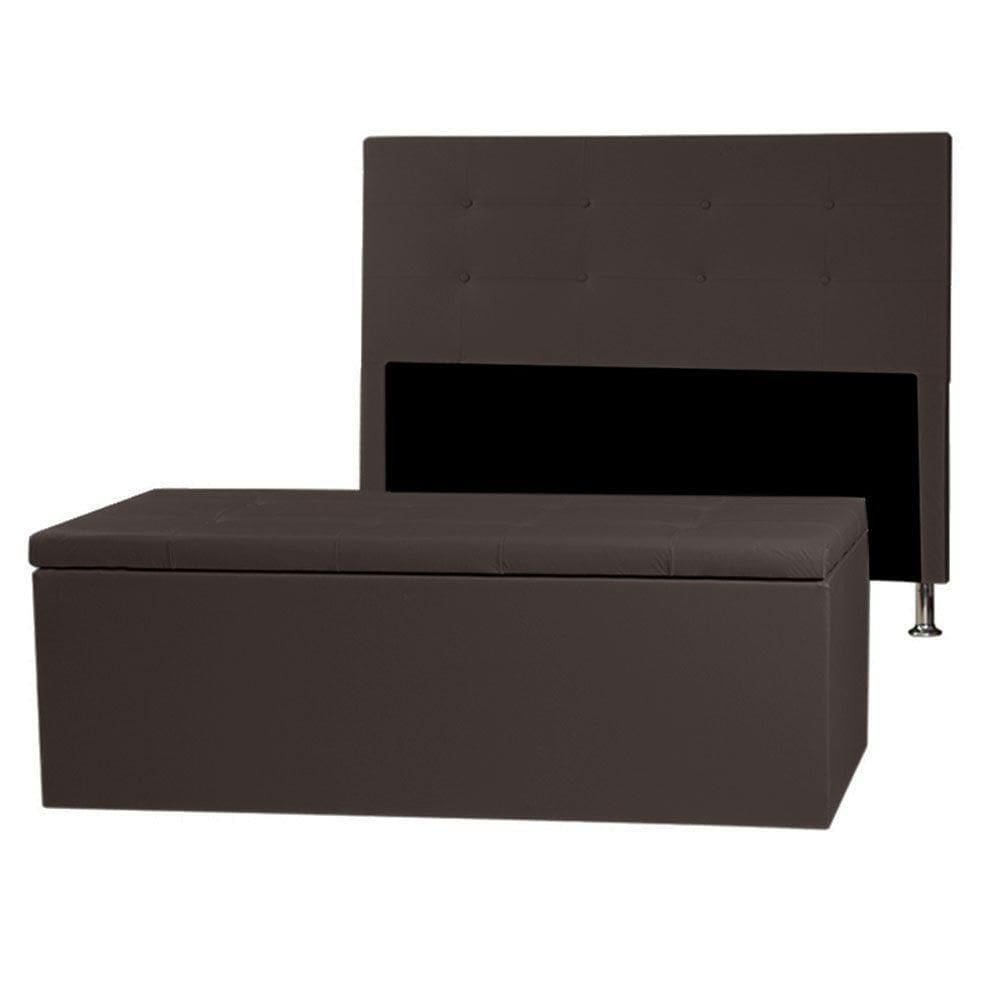 Kit Cabeceira E Calçadeira Baú King 1,95m Berlim Corano Marrom - Pallazio