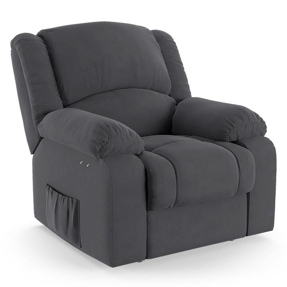 Poltrona Do Papai Reclinável Melim Power Touch Massagem Veludo Cinza Fh1 - D`rossi