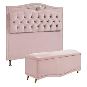 Conjunto Cabeceira E Calçadeira Holanda 140cm Veludo Star Confort Rose