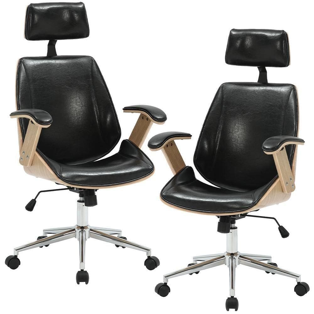 Kit 02 Cadeiras Para Escritório Presidente Giratória Office Natural Polaris Corano R01 Preto - Lyam Decor