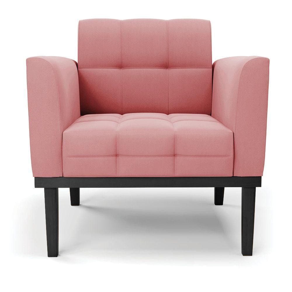Poltrona Base De Madeira Fixa Preto Elisa Suede D03 - D`rossi Cor Rose