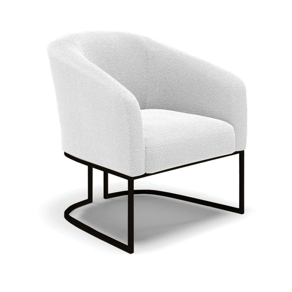 Poltrona Stella Bouclê Base Metálica Industrial Preto - D`rossi Cor Off White