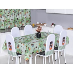 Kit 8 Capas de Cadeira + Toalha de Mesa 2,50 x 1,40 Encosto Tubular Cozinha Sala de Jantar