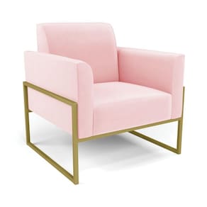 Poltrona Base Industrial Alta Dourado Marisa Suede D03 - D\`rossi Cor Rosa Bebê
