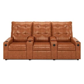 Poltrona Reclinável Para Cinema Parma 3 Lugares Baú Usb Pu Brilho Fh1 - D`rossi Cor Caramelo
