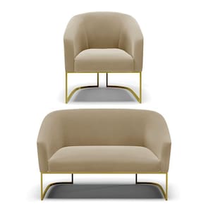 Namoradeira E Poltrona Base Industrial Dourado Stella Suede Marrom Rato D03 - D`rossi