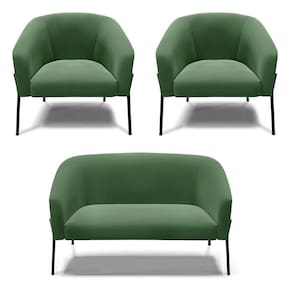 Sofá Namoradeira E 2 Poltronas Pé De Ferro Preto Stella Suede D03 - D`rossi Cor Verde