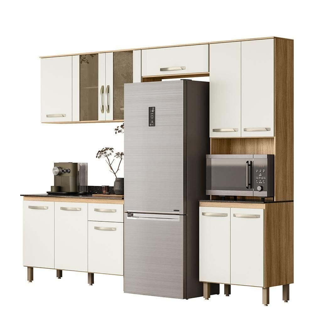 Armario De Cozinha Com Balcão Fit Com 11 Portas E 1 Gaveta Freijo-off White Freijo-off White