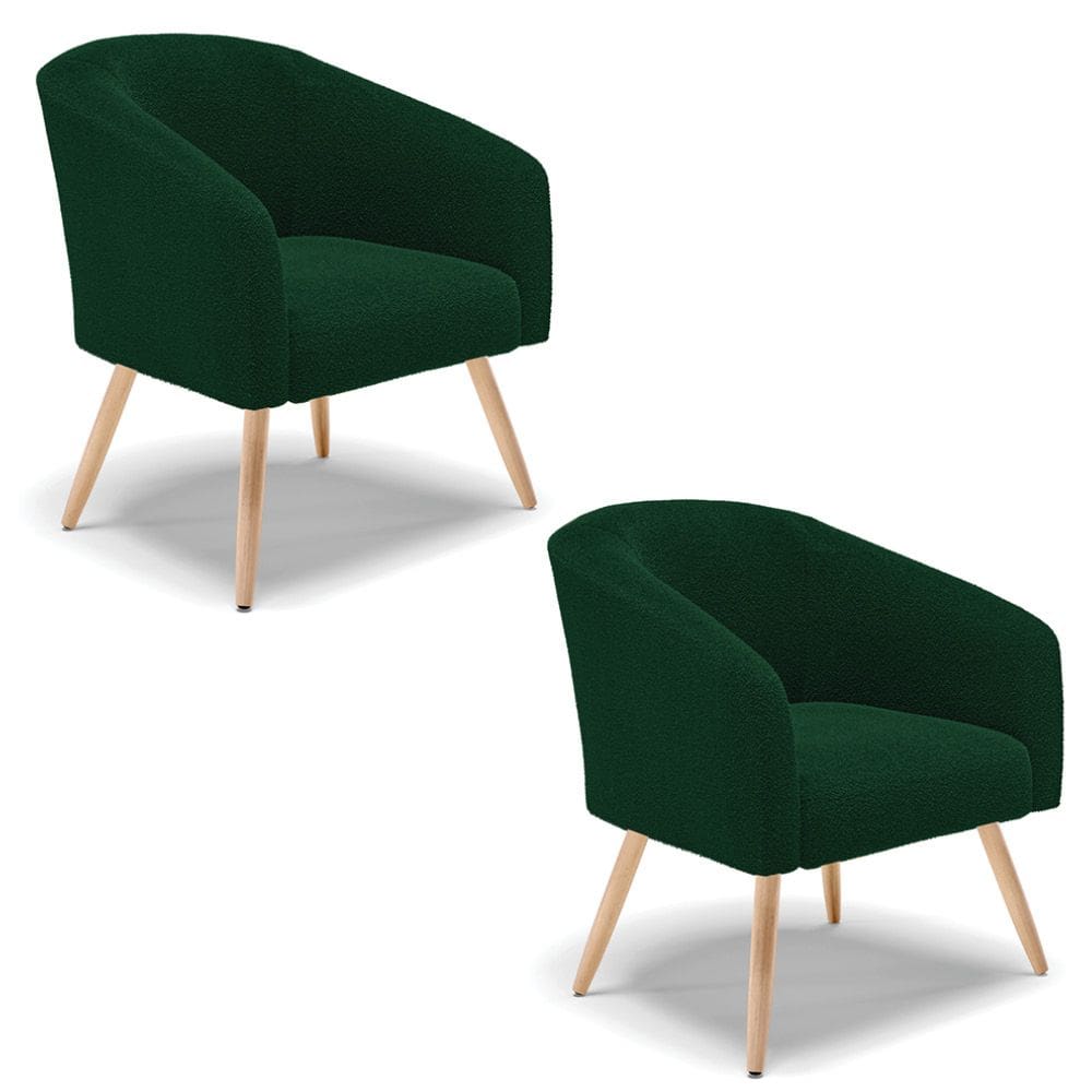 Poltrona Decorativa Pé Palito Natural Kit 2 Stella Bouclê Verde D03 - D`Rossi