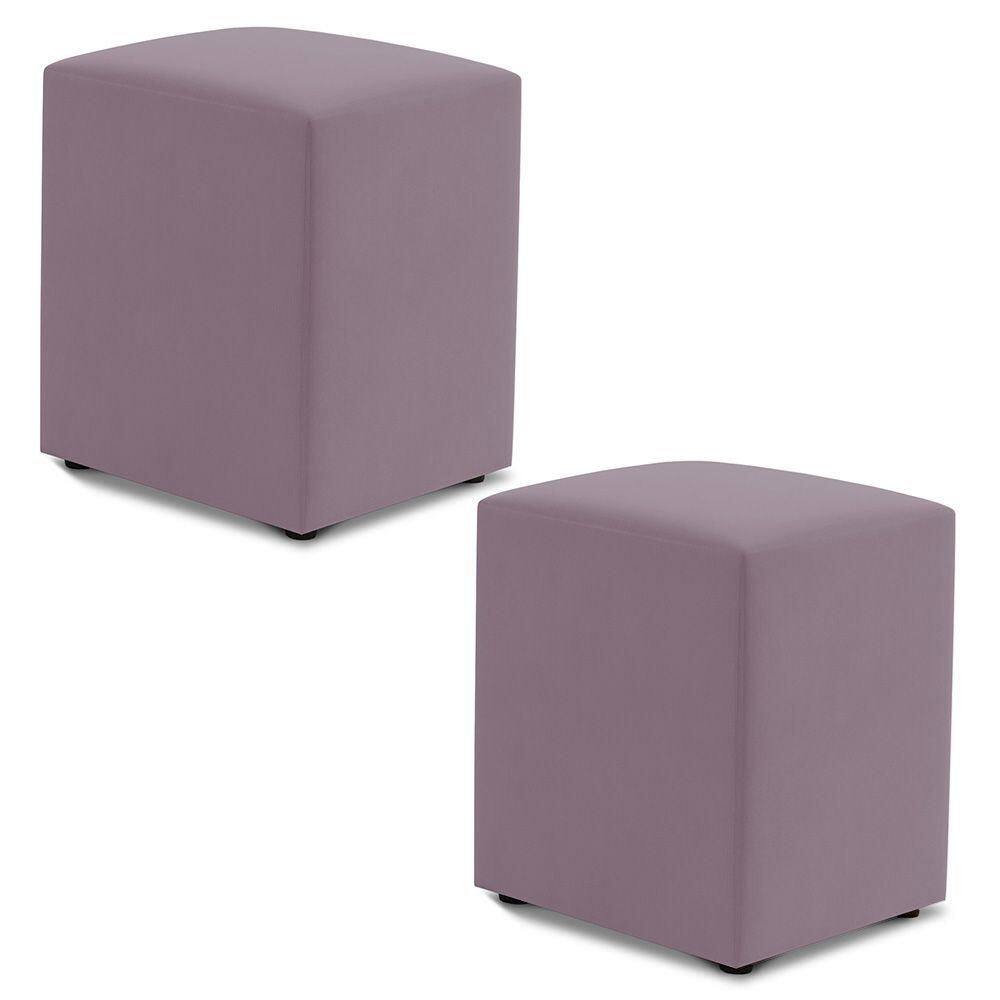 Kit 02 Puffs Decorativos Sala De Estar Quadrado 36x47cm Veludo Rosê - Desk Design