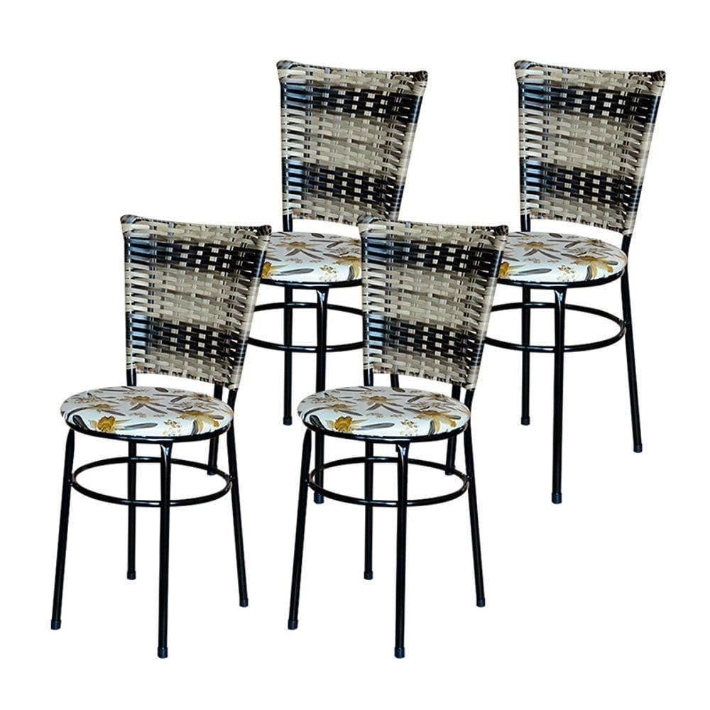 4 Cadeiras Para Mesa Preta Hawai Cappuccino Premium Assento Floral Cor:floral Orquídea