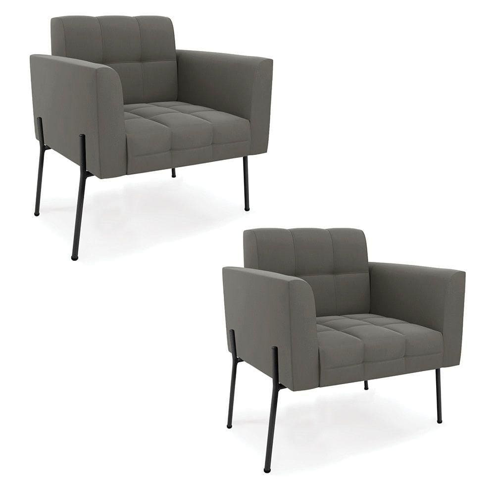 Poltrona Pé De Ferro Preto Para Sala Kit 2 Elisa Suede Grafite D03 - D`rossi