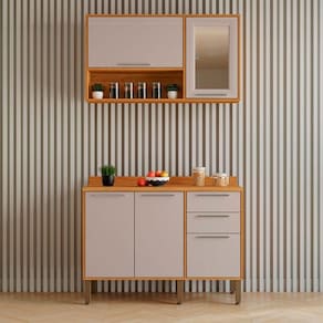 Cozinha Compacta 2 Peças 5 Portas 2 Gavetas Paris Sallêto Cinamomo Com Off White