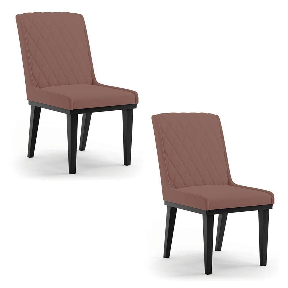 Cadeira Sala De Jantar Base Madeira Preto Kit 2 Sofia Veludo Rosê D03 - D`rossi