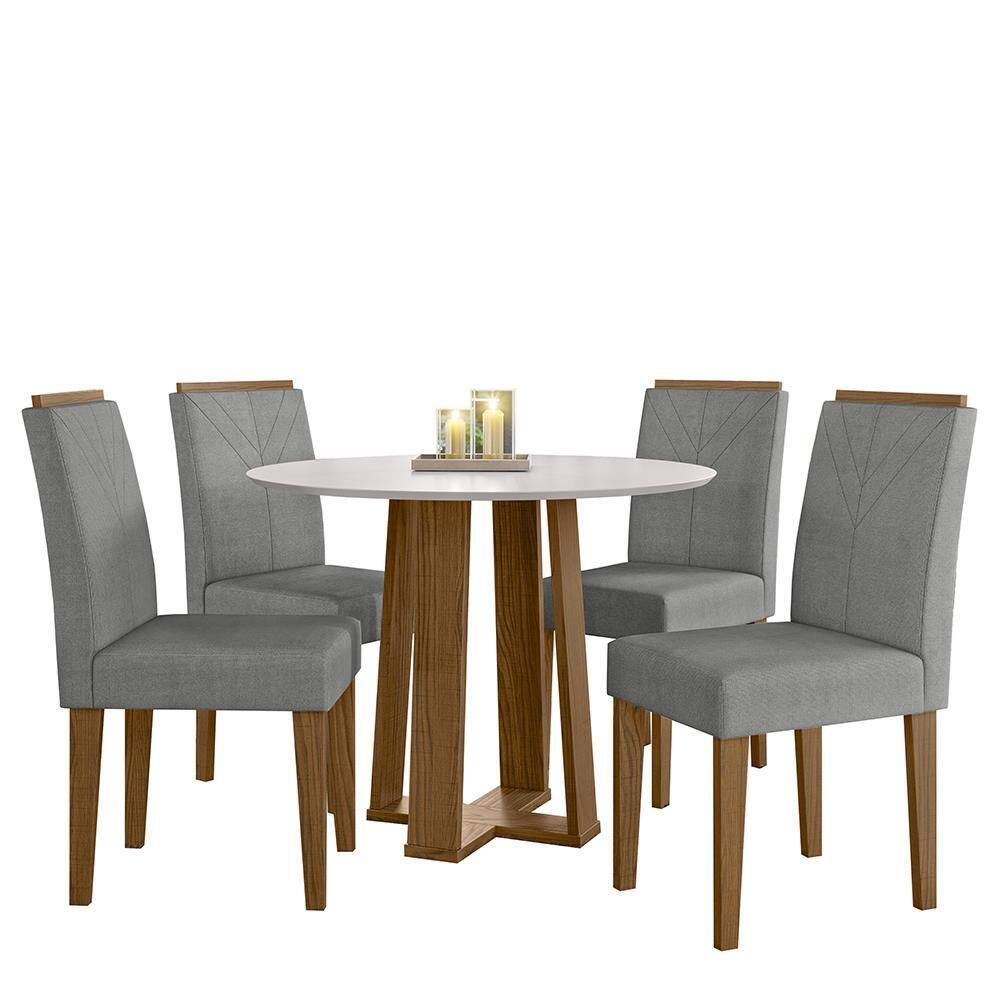 Mesa de Jantar Isabela 100x100 com 4 Cadeiras Amanda - New Ceval - Cinza Claro