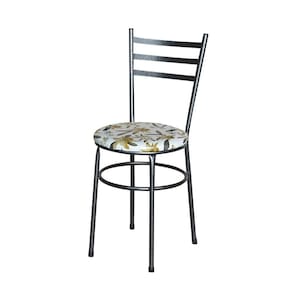 Cadeira Para Mesa Epoxi Preta Craqueada Assento Floral Cor:floral Orquídea