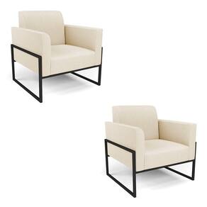 Kit 2 Poltronas Base Industrial Alta Preto Marisa Linho Bege A19 D03 - D\`rossi
