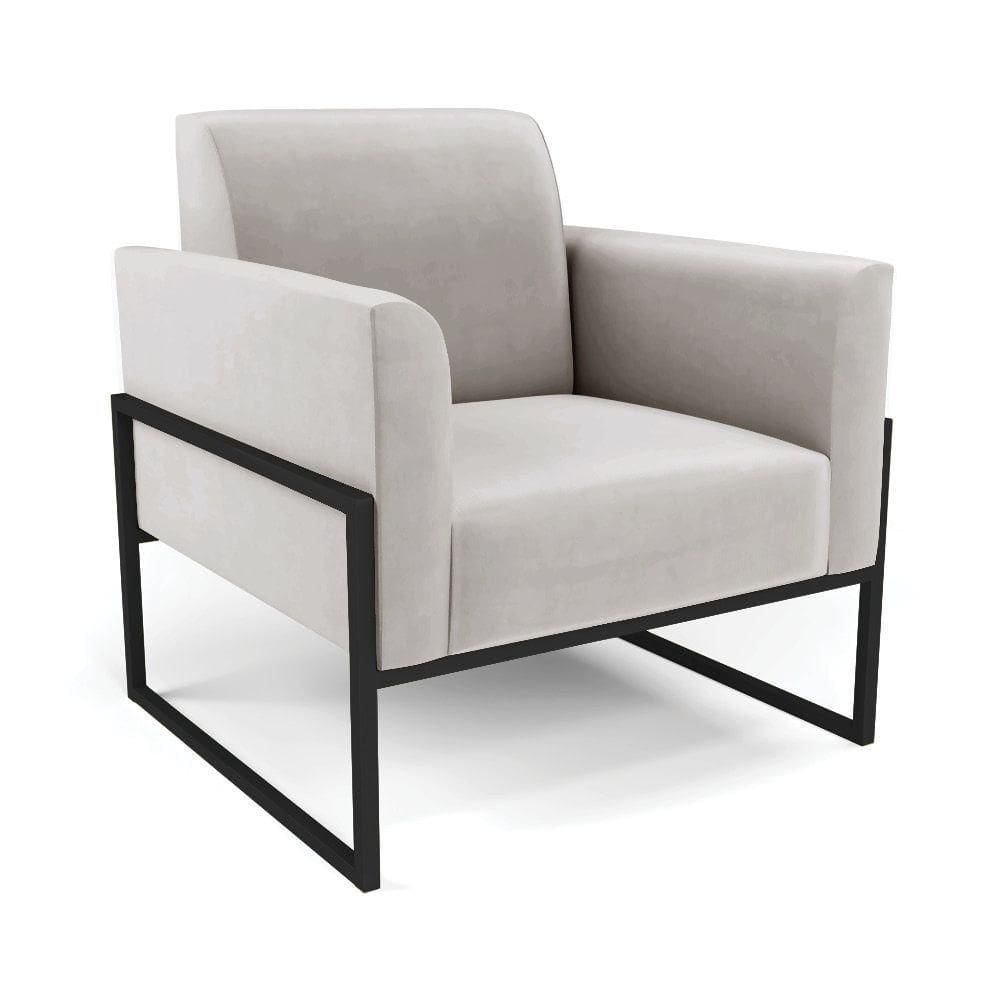 Poltrona Base Industrial Alta Preto Marisa Veludo Cinza D03 - D\`rossi